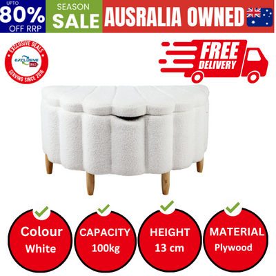 Storage Ottoman Scallop Boucle Fleece Foot Stool Seat Chest
