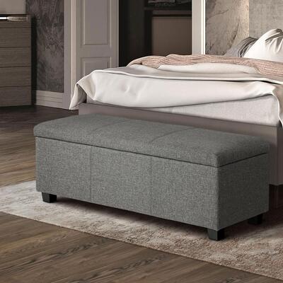Linen Fabric Storage Ottoman - Spacious Arm Foot Stool for Couch