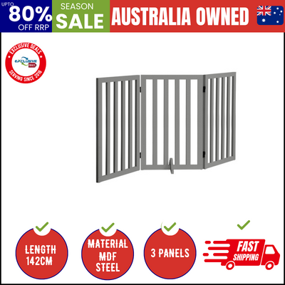 Wooden Pet Gate Dog Fence Grey Safety Stair Barrier Security Door 80cm