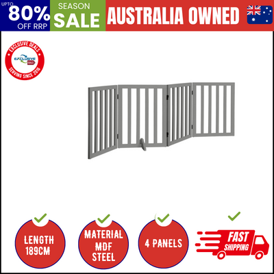 Wooden Pet Gate Dog Fence Safety Stair Barrier Security Door 4-Panel Grey