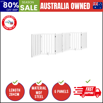 Wooden Pet Gate Dog Fence Safety Stair Barrier Security Door 6-Panel 80cm