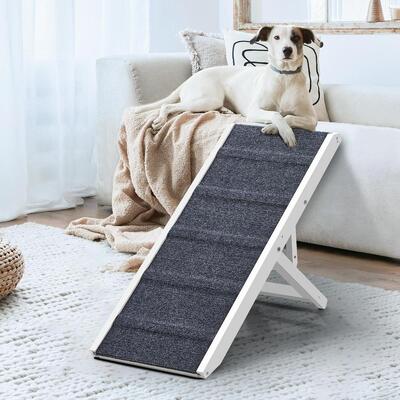 Dog Pet Ramp Adjustable Height Stairs Bed Sofa Car Foldable 90cm White