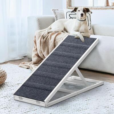 Dog Pet Ramp Adjustable Height Stairs Bed Sofa Car Foldable 100cm White