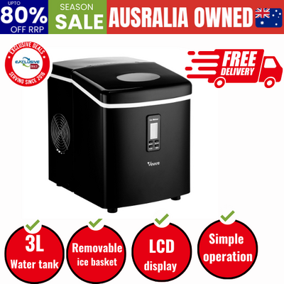 3L Portable Ice Maker with Ice Cube Scoop 15kg Black
