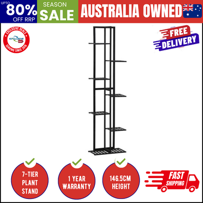 7 Tiers Bamboo Plant Stand Staged Black