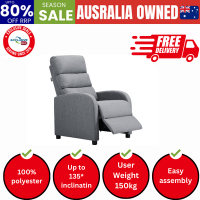 Recliner Chair Armchair Adjustable Sofa Lounge Polyester Grey