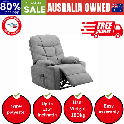 Recliner Chair Electric Massage Chairs Heated Polyester Grey