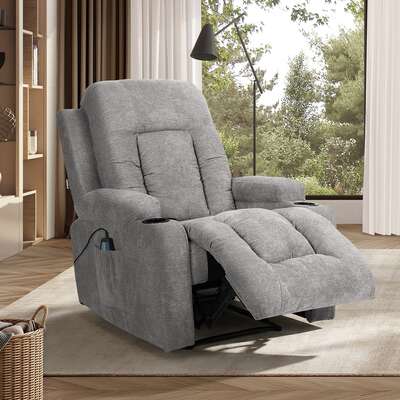 Heated Massage Recliner Chair Grey 8-Point | EXTG