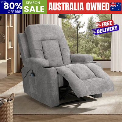 Heated Massage Recliner Chair Grey 8-Point | EXTG