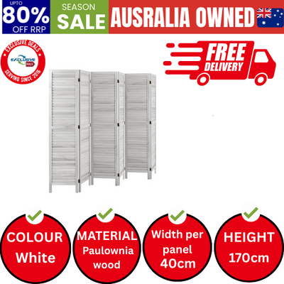 6 Panel Room Divider Timber Wooden Fold White