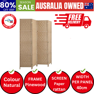 4 Panel Room Divider Privacy Screen Wood
