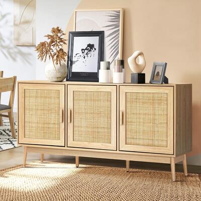 Sideboard Cabinet Buffet Rattan Furniture Cupboard Storage Shelf Wood