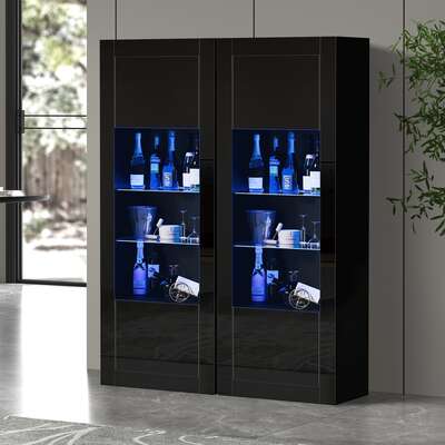 LED Display Cabinet Sideboard Black Gloss | EXTG