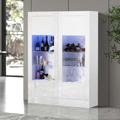 LED Display Cabinet Sideboard Set of 2 White | EXTG