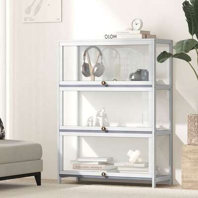 Display Cabinet 3 Tiers Clear Door White