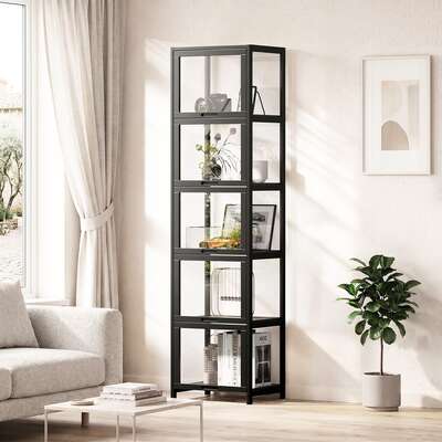 5-Tier Display Cabinet Bookcase Bamboo Black | EXTG