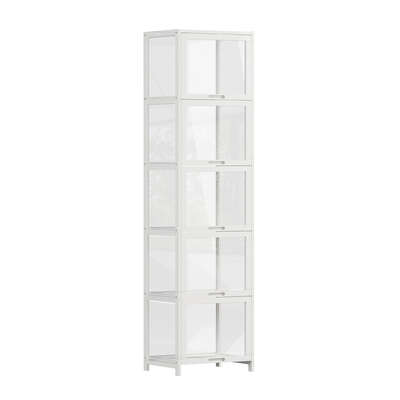 5-Tier Display Cabinet Bookcase White Bamboo | EXTG