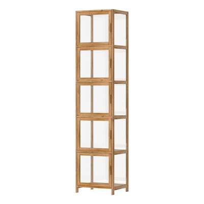 Display Cabinet 5-Tier Slim Storage Shelves Brown