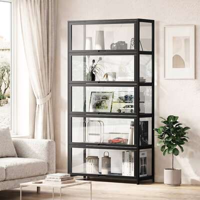 5-Tier Display Cabinet Bookcase Black Bamboo | EXTG