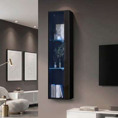 Wall Mounted LED Display Cabinet Black Gloss | EXTG