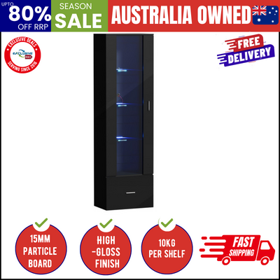 Display Cabinet Buffet Sideboard LED Light High Gloss Glass Door Black