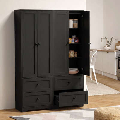 Black Kitchen Sideboard Cabinet 60x30x175.5cm