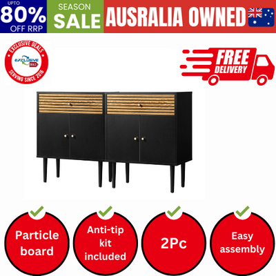 2x Sideboard Buffet Storage Cabinet Cupboard Black and Wood