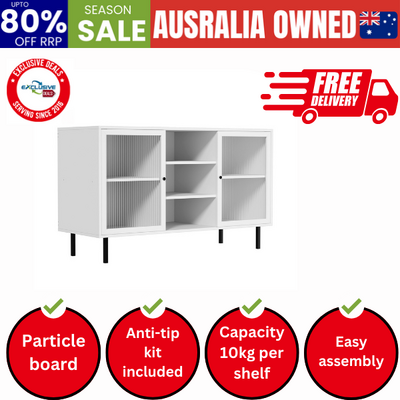 Sideboard Buffet Tempered Glass Door 2 Drawers White