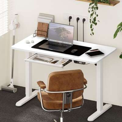 120cm Electric Standing Desk With Drawer Adjustable White
