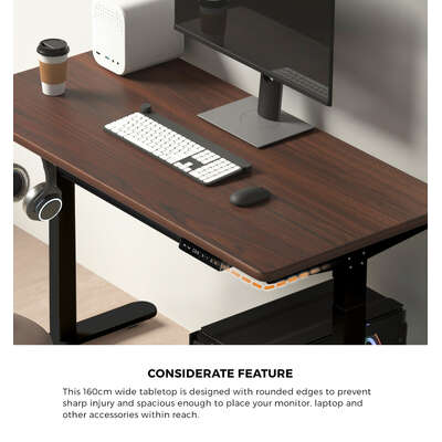 160cm Electric Standing Desk with Drawer Adjustable Black Walnut