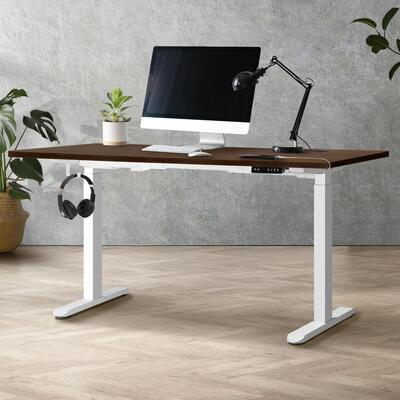  Standing Desk Dual Motor Electric Height Adjustable Motorised Sit Stand Desk 150cm White and Walnut