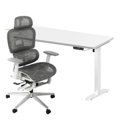Office Desk and Chair Set Mesh Ergonomic Chair Sit-stand Desk GY&WH