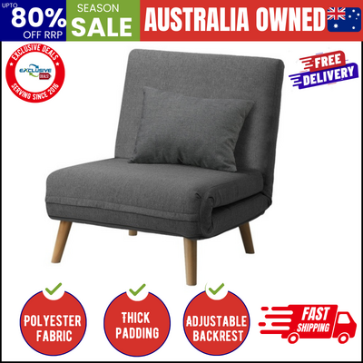 Sofa Bed Lounge Chair Linen Fabric Recliner Wood Leg Single Seat Grey