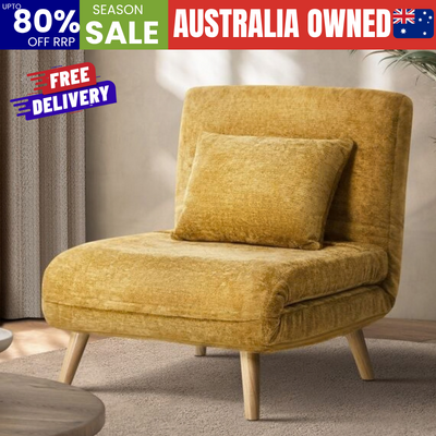 Chenille Sofa Bed Chair Recliner Single Seat Wooden Legs Upholstered Yellow