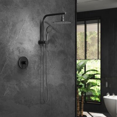 10" Rain Shower Head Set With Mixer Round 3-Mode Handheld Shower Black