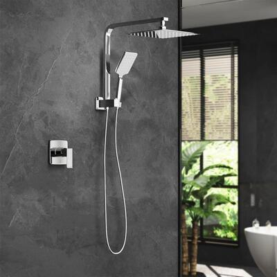  10" Rain Shower Head Set With Mixer Square 3-Mode Handheld Shower Chrome