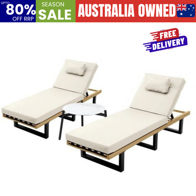 2PCS Patio Sun Lounge with Table Set Beige