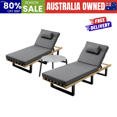 2PCS Patio Sun Lounge with Table Set Grey