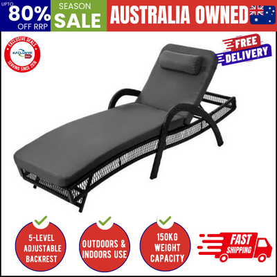 Sun Lounge Wicker Bed Outdoor Patio Furniture Grey