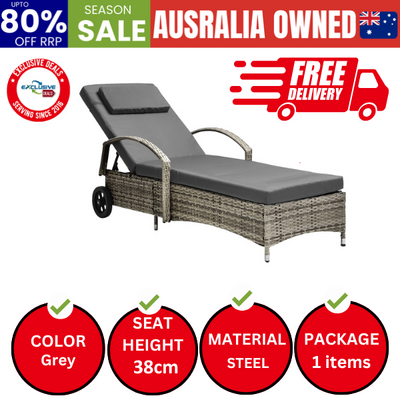 Wheeled Sun Lounger Day Bed Outdoor Setting Patio Furniture