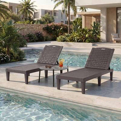 Sun Lounge Table Set 3-Piece Outdoor Brown | EXTG