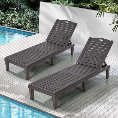 Sun Lounger Set 2 Outdoor Recliner Brown | EXTG