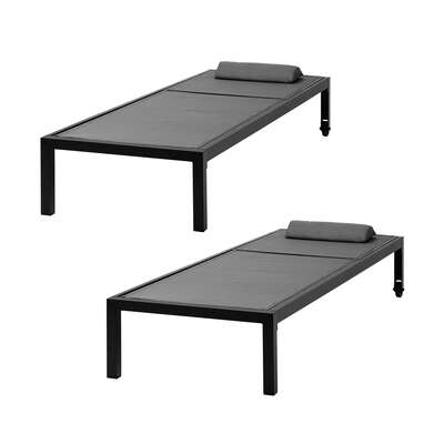 2pcs Outdoor Sun Lounges with Aluminium Frame, Wheels & Reclining Back