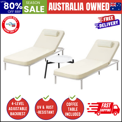 3PCS Sun Lounge Outdoor Lounger Set Table Chairs Beige