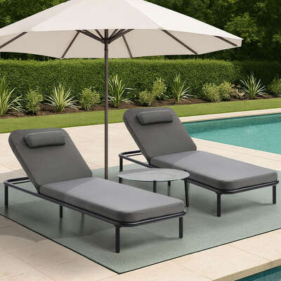 3PCS Sun Lounge Outdoor Lounger Set Table Chairs Grey
