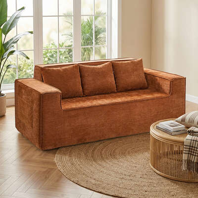 Compressed Sofa Box Couch 195cm Chenille Brown