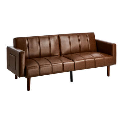 Living Room 3-Seater Sofa Bed Futon Convertible Recliner Leather Brown 195cm