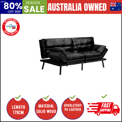 Sofa Bed Futon Recliner Lounge Couch Convertible Leather 3-Seater Black
