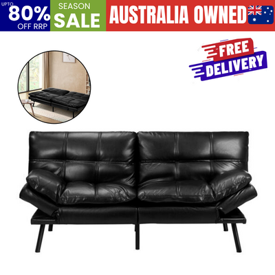 Sofa Bed Futon Lounge Couch Convertible Leather 3-Seater Black