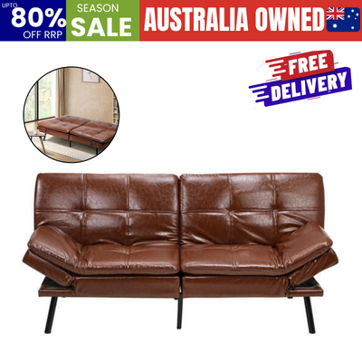 Sofa Bed 3-Seater Convertible Leather Brown